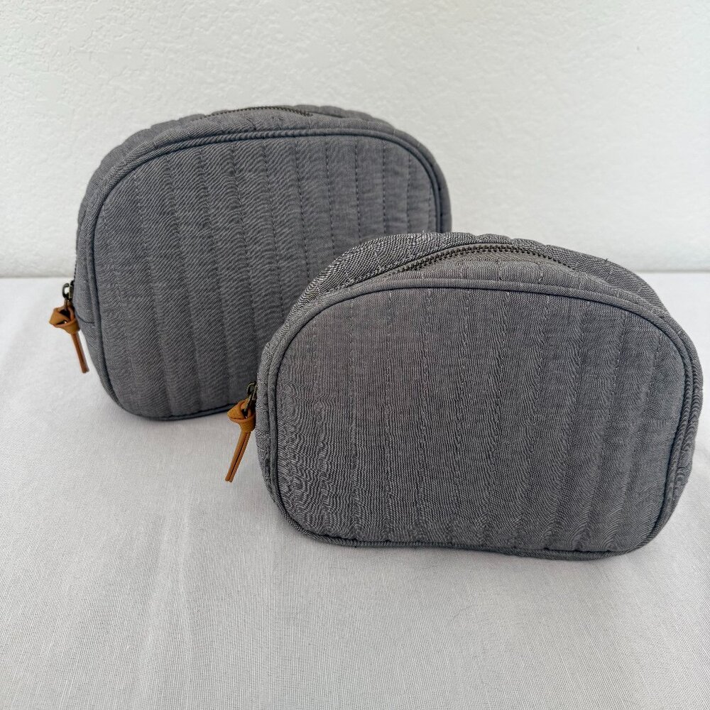 NWOT Hearth & Hand with Magnolia 2pc Stitched Cosmetic Bag Set - Gray